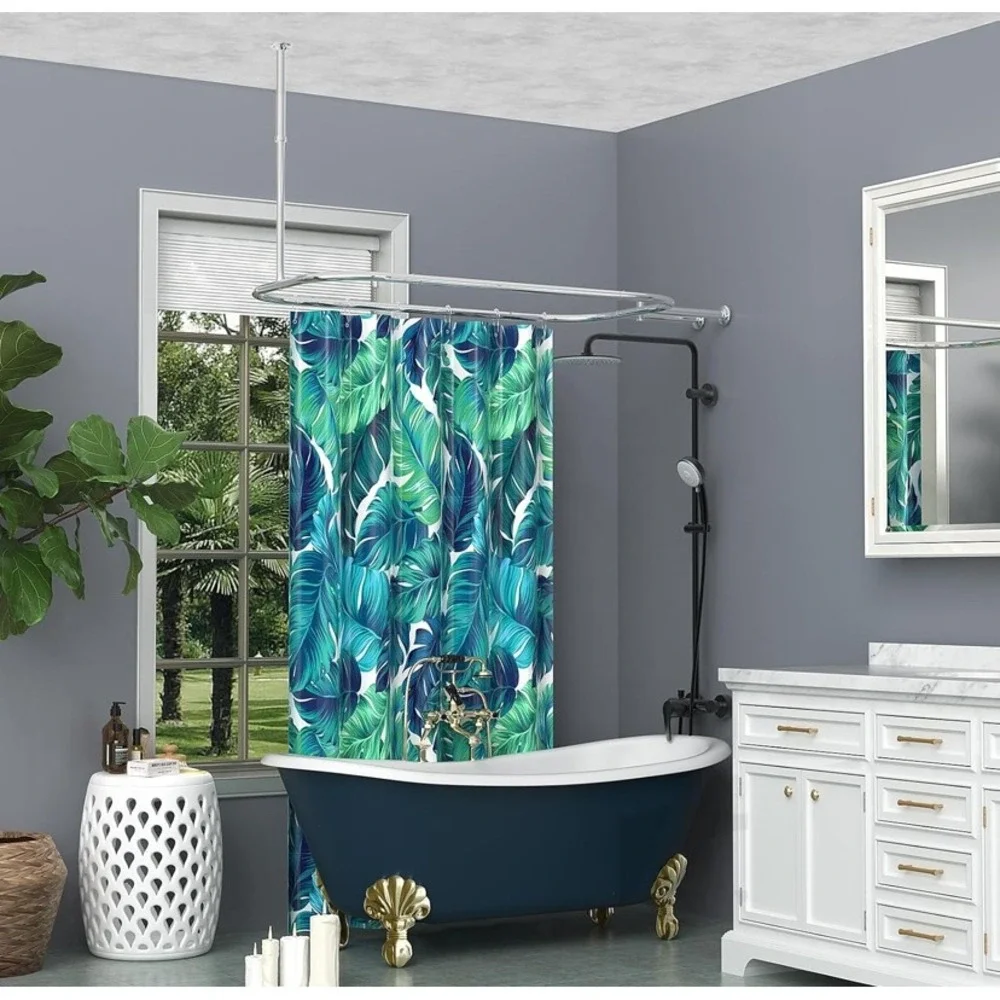 Oval Shower Curtain Rod U Shape Ceiling Mount Chrome‎ Finish Adjustable Height